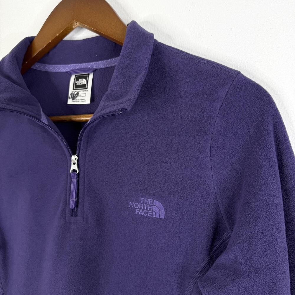 North Face Purple Fleece Pullover Jacket Large 1/4 Zip Mock Neck Logo Sweatshirt